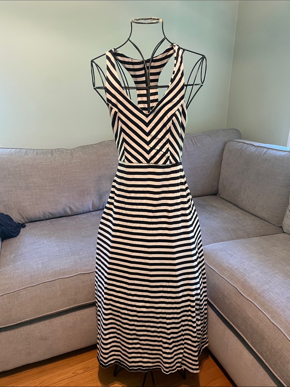 Monteau Black and White Striped Sleeveless Maxi Dress